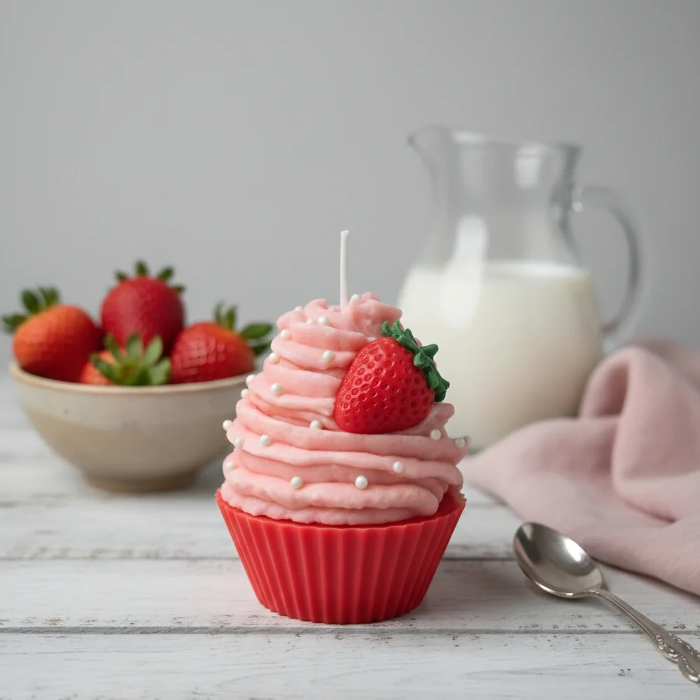 Strawberry Cupcake Candle in Pink Gift Box